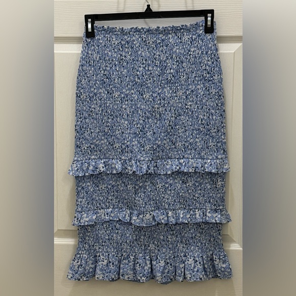 ABERCROMBIE SMOCKED MIDI SKIRT BLUE SIZE M c6 - Picture 2 of 3